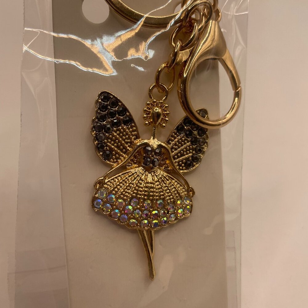 NEW! Mint Brand Angel Keychain Purse Charm White and Black Rhinestones